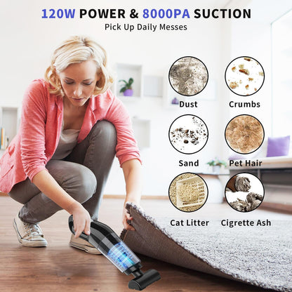 Yoawllty Handheld Vacuum Cleaner, 120W High-Power Vacuum Cleaner, Wet and Dry, Suitable for Home, Car, Office, with 3 Filters and 3 Different Nozzle