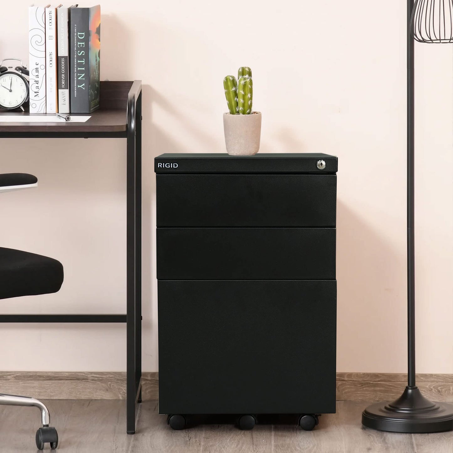 RIGID Steel Mobile Pedestal 2 Box Drawers & one file drawer pedestal Unit Modern & Sleek Office Furniture (Black)