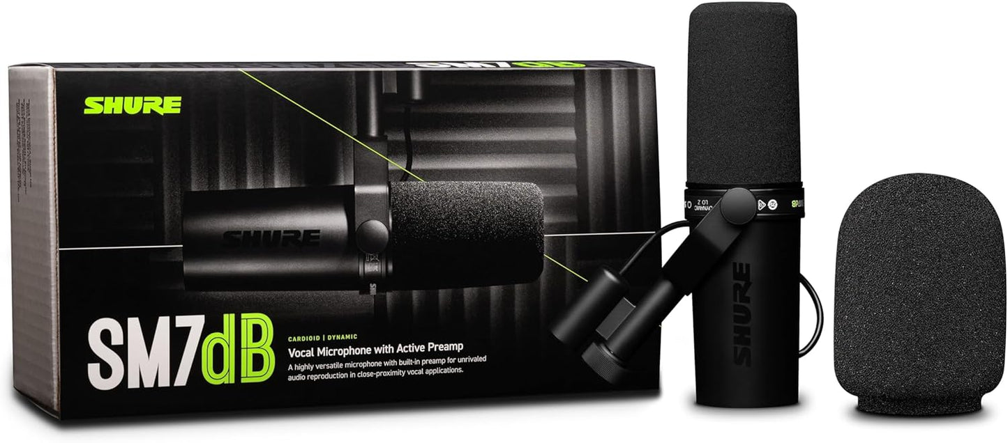 Shure SM7B, Cardioid Studio Microphone, Professional Vocal Recordings, Dynamic, For Live Streaming, PC Gaming & Podcast, Black