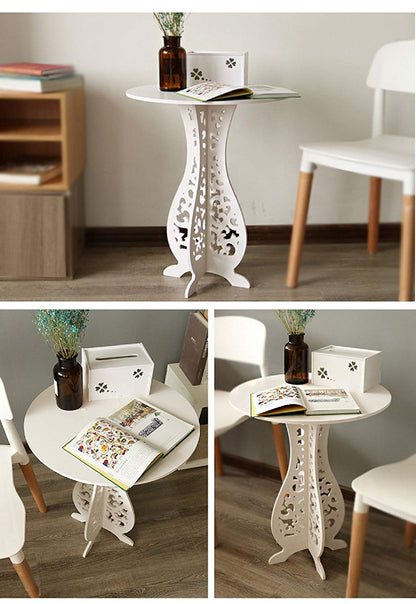 BigTree White Small Coffee Table Desk Wood Plastic Board Round Small Tea Corner Table Side End Occasional Lampe Plant Table Rack Stand Home Furniture Racks living room-60X40X31cm