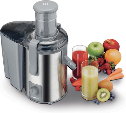 KENWOOD Juicer 700W Stainless Steel Juice Extractor with 75mm Wide Feed Tube, 2 Speed, Transparent Juice Jug, Pulp Container, Anti Drip for Home, Office, Restaurant &Cafeteria JEM51.000GS Grey/Silver