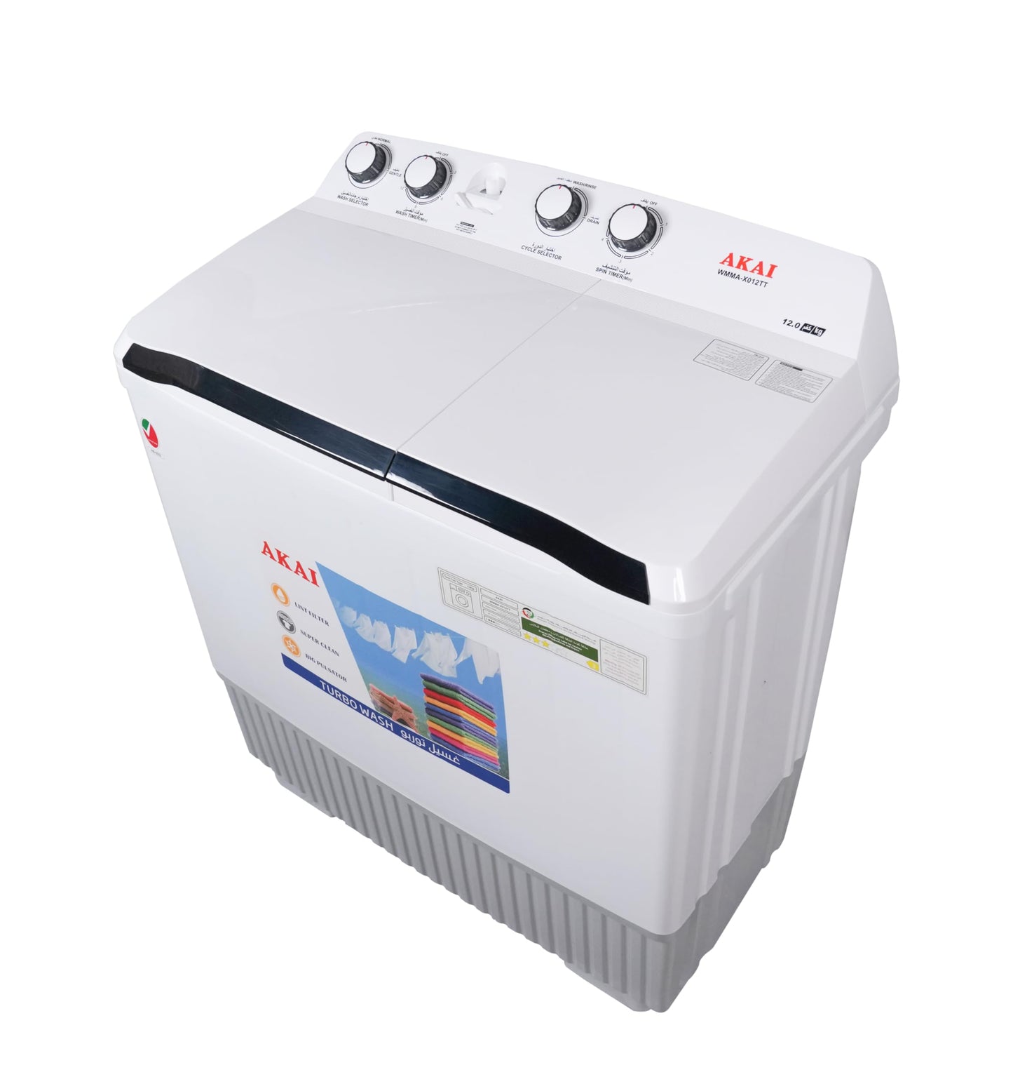 AKAI 5 kg Twin-Tub Semi-Automatic Washing Machine,Powerful Pulsator, Energy Efficient, Easy Wash Timer, Spin Timer, 66CmX 40CmX84Cm White WMMA-XTT51W