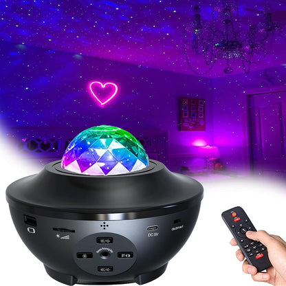 ELECBYTES Star Night Light Projector Bedroom, Galaxy Ocean Wave w/LED Nebula Cloud and Bluetooth Music Speaker As Gifts Decor Birthday Party Wedding Bedroom Living Black Medium BL-XK01