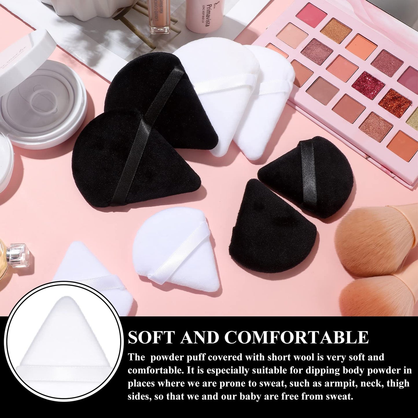 Maitys Powder Puff Face Triangle Makeup Puff for Loose Powder Soft Body Cosmetic Foundation Sponge Mineral Powder Wet Dry Makeup Tool (Black, White, Small) - 12 Count (Pack of 1)