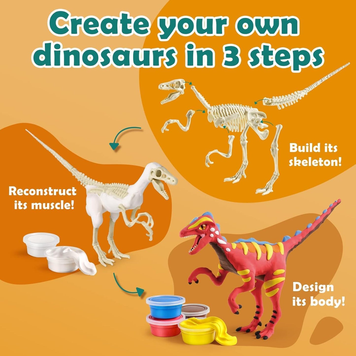 4USTORE Dinosaur Craft Kit for Kids, Make Your Own Flower Bouquet with Air Dry Clay, Arrange Clay Flowers & Create Personalized Art, Great Gifts for Girls