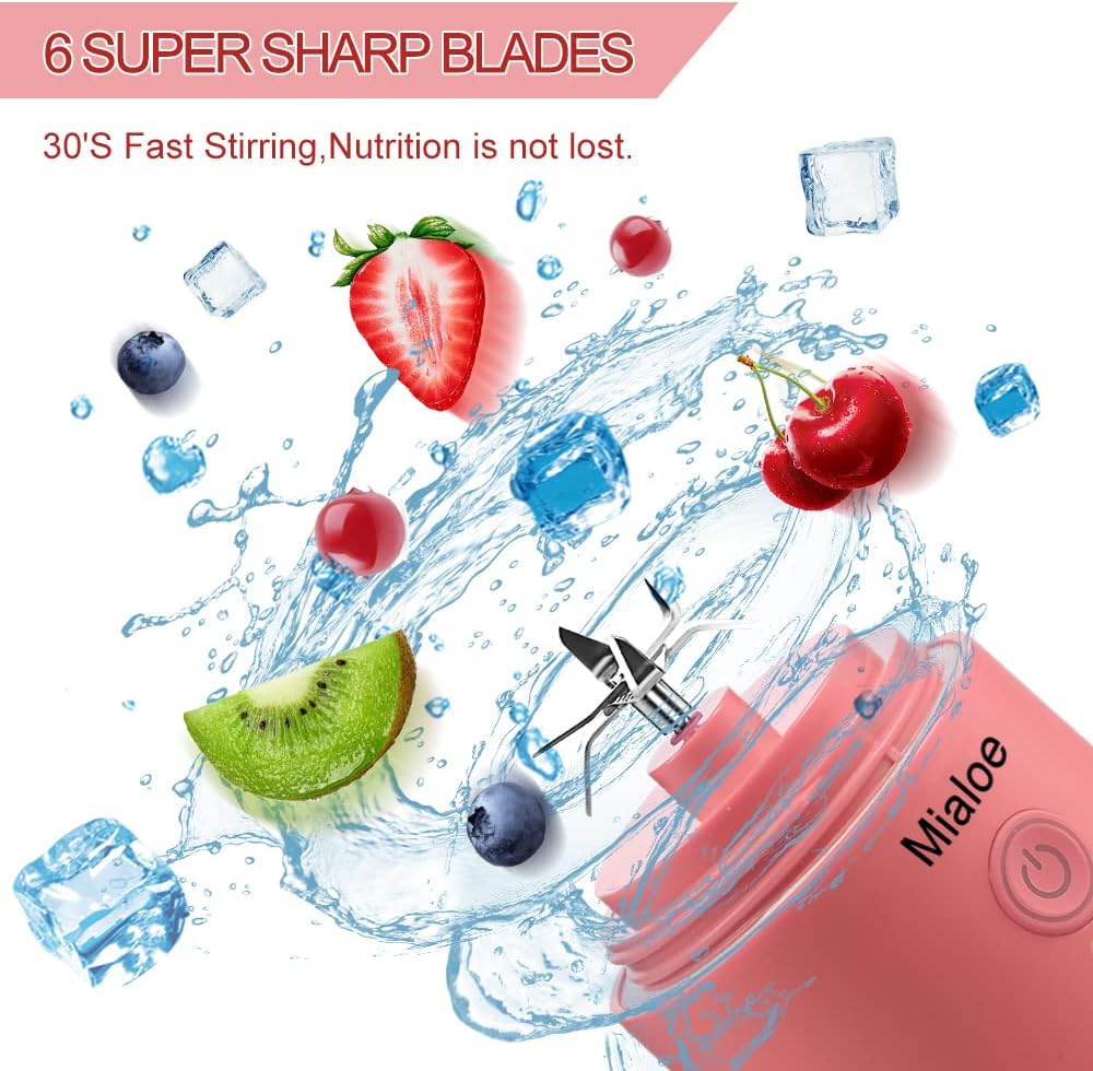 Portable 6 Blades in 3D Juicer Cup,Updated Version Rechargeable Juice Blender Magnetic Secure Switch Electric Fruit Mixer for Superb Mixing 380ml (blue), Large