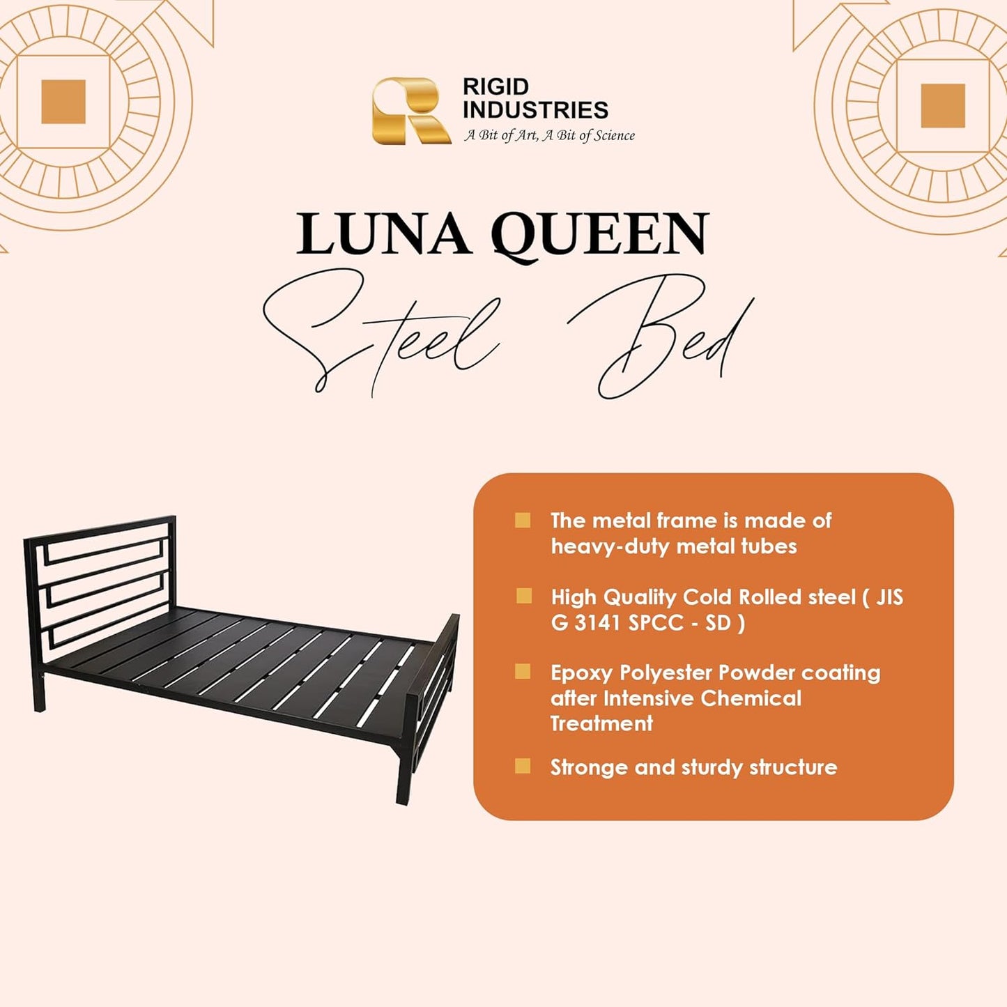 RIGID Steel Bed With Heavy Duty Metal Platform (Single Bed, Black)