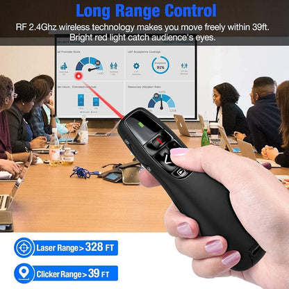 Gnker PowerPoint Presentation Clicker - R400 2.4Ghz USB Wireless Presenter with Red Laser Pointer for Windows and Mac, Remote Control for Slideshows, Keynote and More