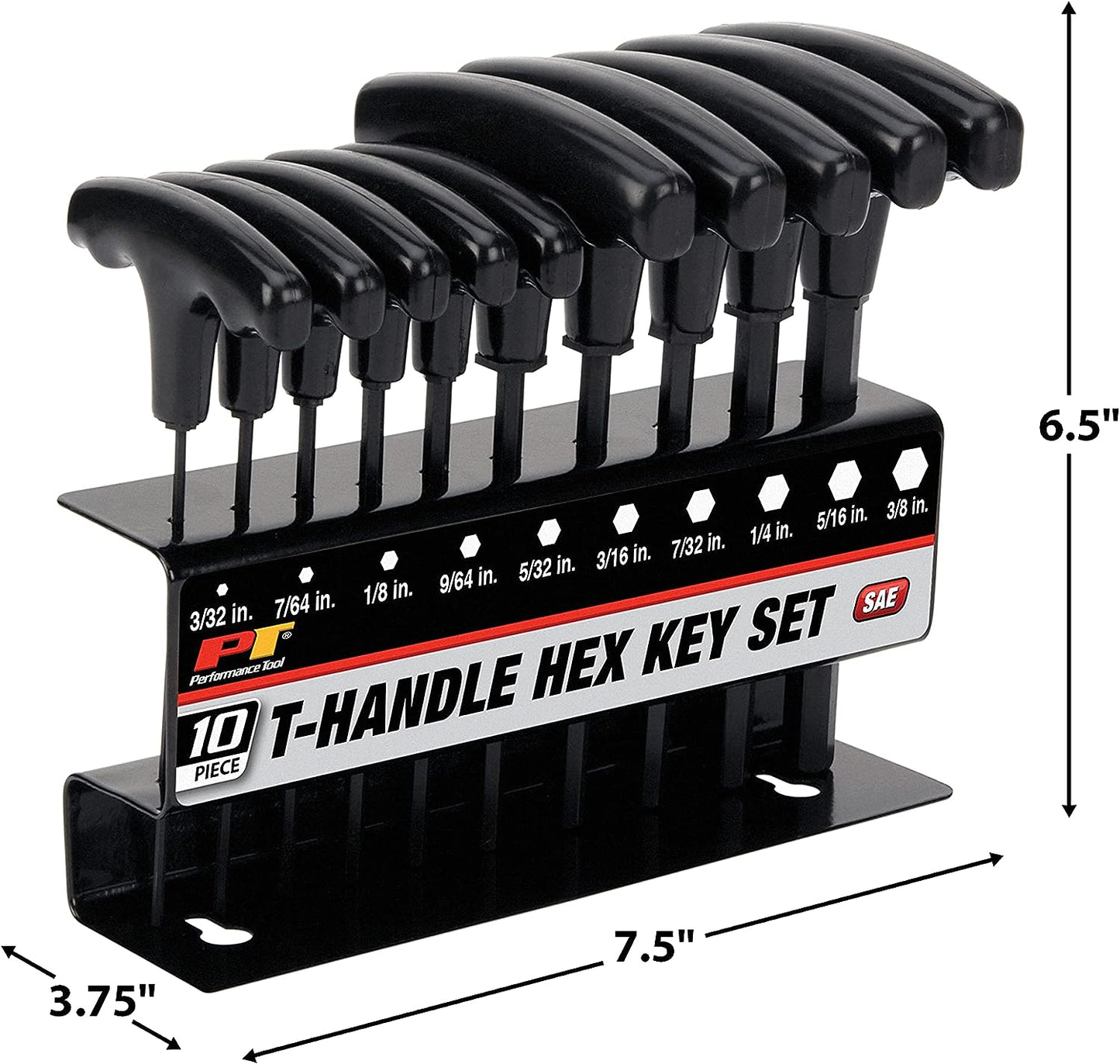 PERFORMANCE TOOL W80276 Star T-Handle Hex Key Set, 10-Piece , Black