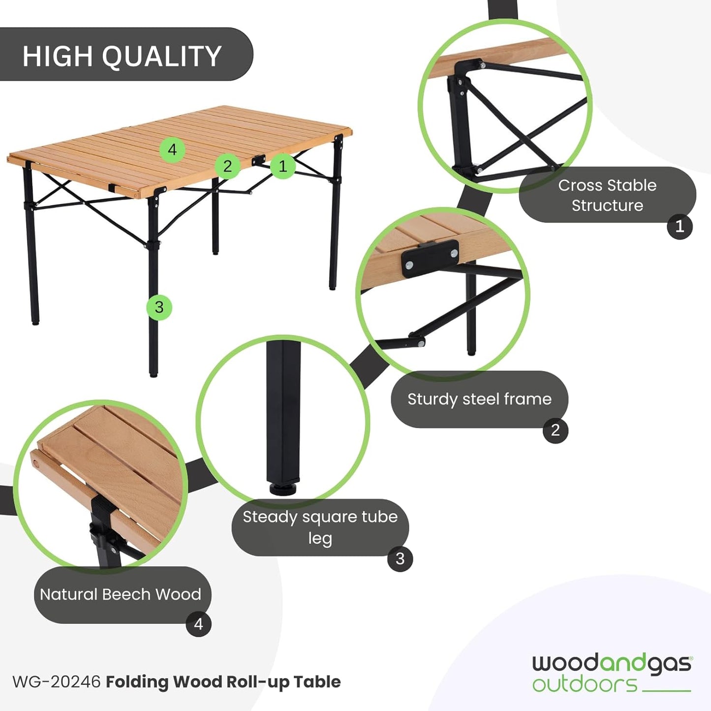 Natural Wood Roll Up Folding Table – Durable and Portable for Picnic, Camping, Beach, Outdoor – BBQ, Pizza Oven Stand – Multifunctional Foldable Table with Carry Bag – Size 120x70x70 cm - W:10 Kg