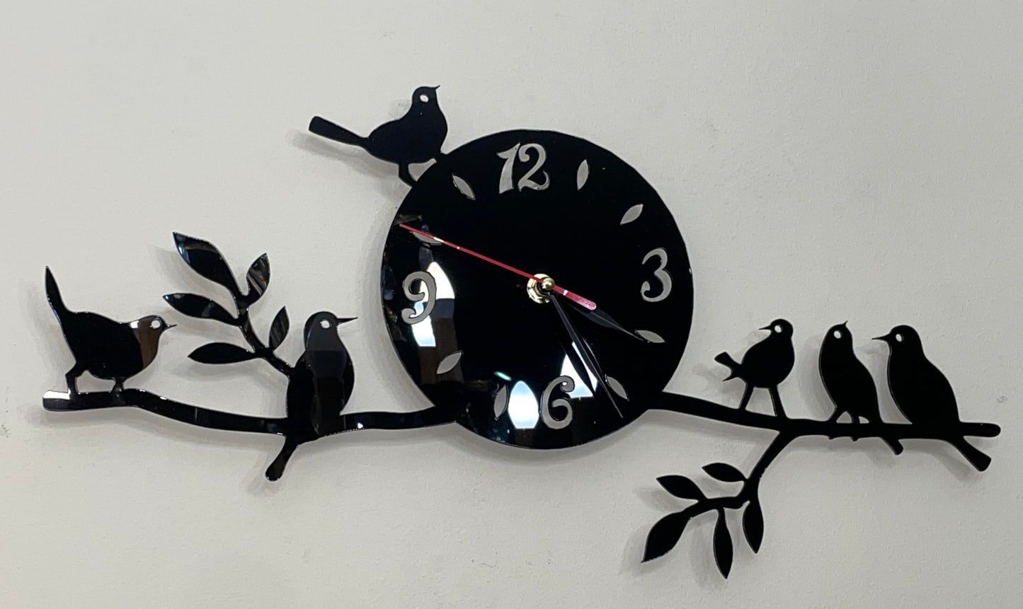 Genérico Black Glass Wall Clock (Birds)