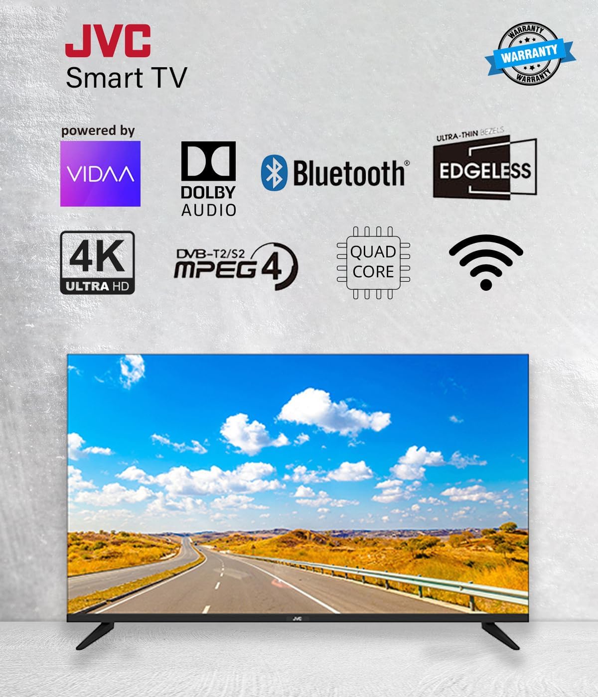 JVC 70 Inch 4K UHD Edgeless Smart TV Powered By VIDAA, Dolby Audio, VIDAA Voice Remote, Bluetooth, DVBT2/S2, LT-70N7105V