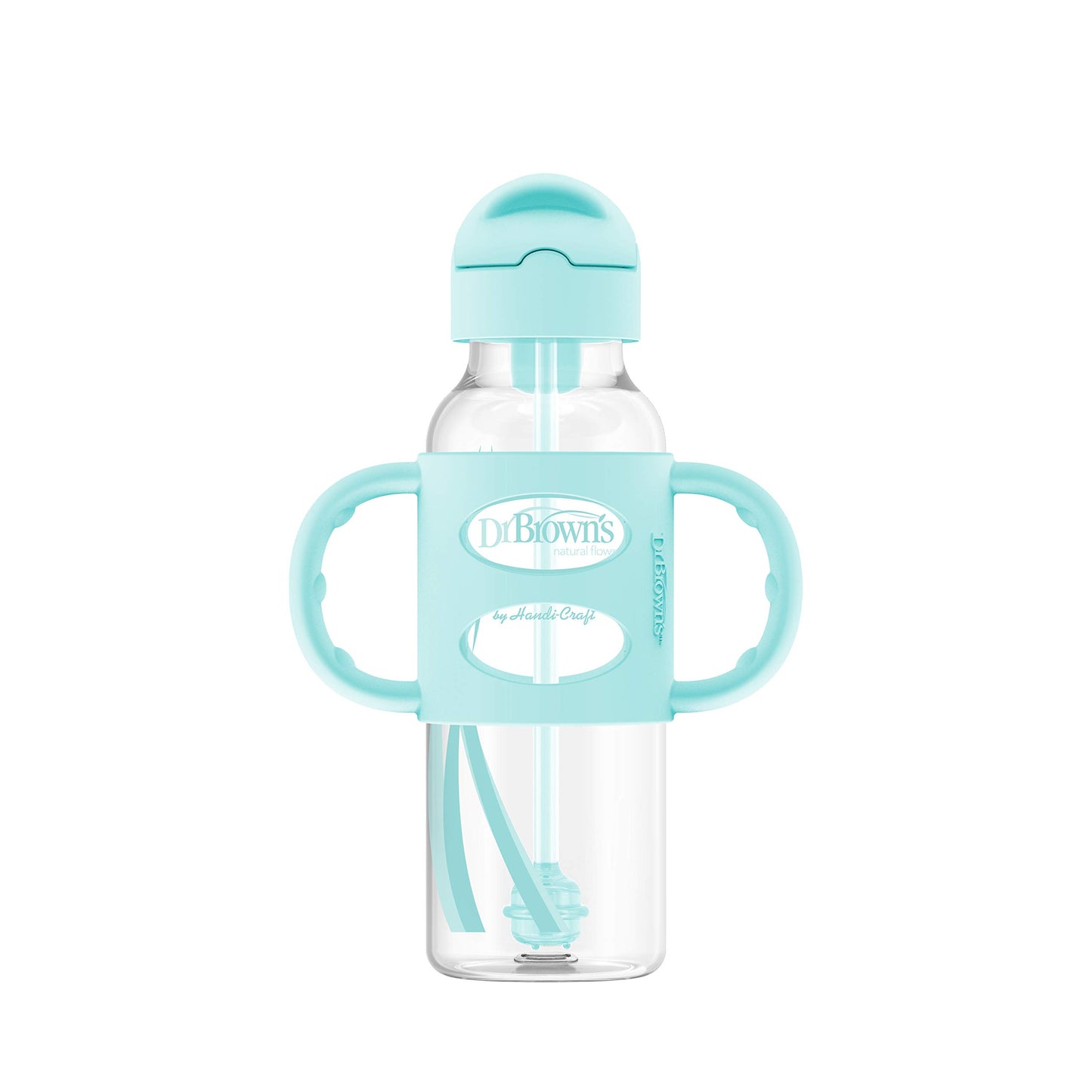 Dr. Brown’s® Milestones™ Narrow Sippy Straw Bottle with 100% Silicone Handles, 8oz/250mL, Gray & Blue, 2 Pack, 6m+