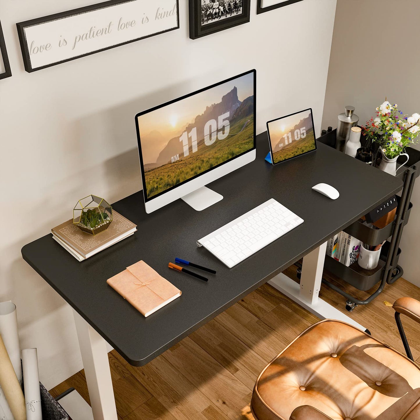 Flexispot EN1 Height Adjustable Standing Desk with Memory Height Adjustable Whole-Piece Desk Top (55x28, Black Frame + White Top)