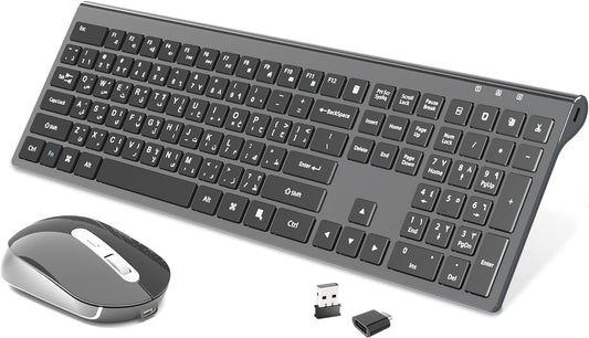 Wireless Keyboard Mouse Combo, Stylish Slim Rechargeable Keyboard and Mice 2.4G 109 Keys Full-Size Quiet Rechargeable Keyboard Mouse Set for Windows Computer Laptop BLACK