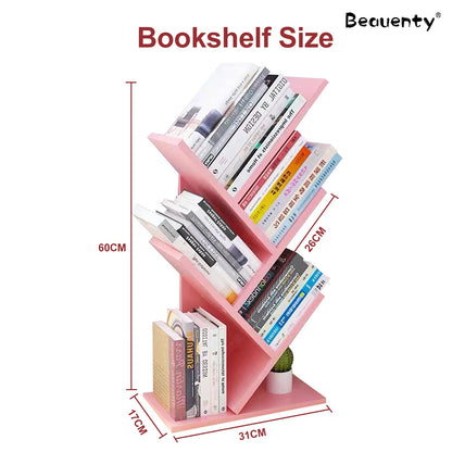 Beauenty Desktop Tree Bookshelf Display Storage Shelf 10 Tier, Wood Storage Rack Tree Bookcase With Drawer For Home School Book Magazine Office Study Table Bedroom (Style 2)