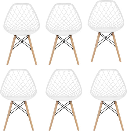 Dining Chair,Newest Style Modern Plastic Chair,Shell Room Chair with Lattice Back and Wooden Dowel Eiffel Legs,for for Kitchen Bedroom Living Room (Black,four chairs)