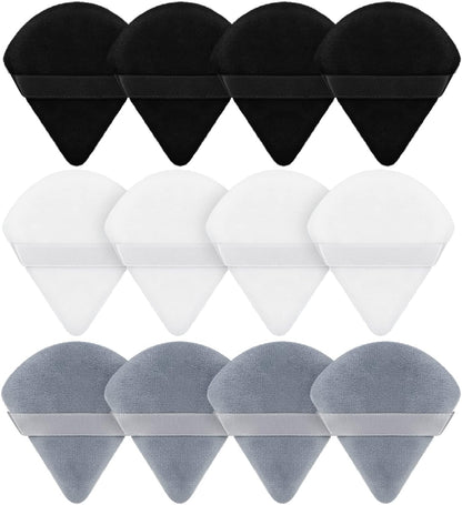 Maitys Powder Puff Face Triangle Makeup Puff for Loose Powder Soft Body Cosmetic Foundation Sponge Mineral Powder Wet Dry Makeup Tool (Black, White, Small) - 12 Count (Pack of 1)