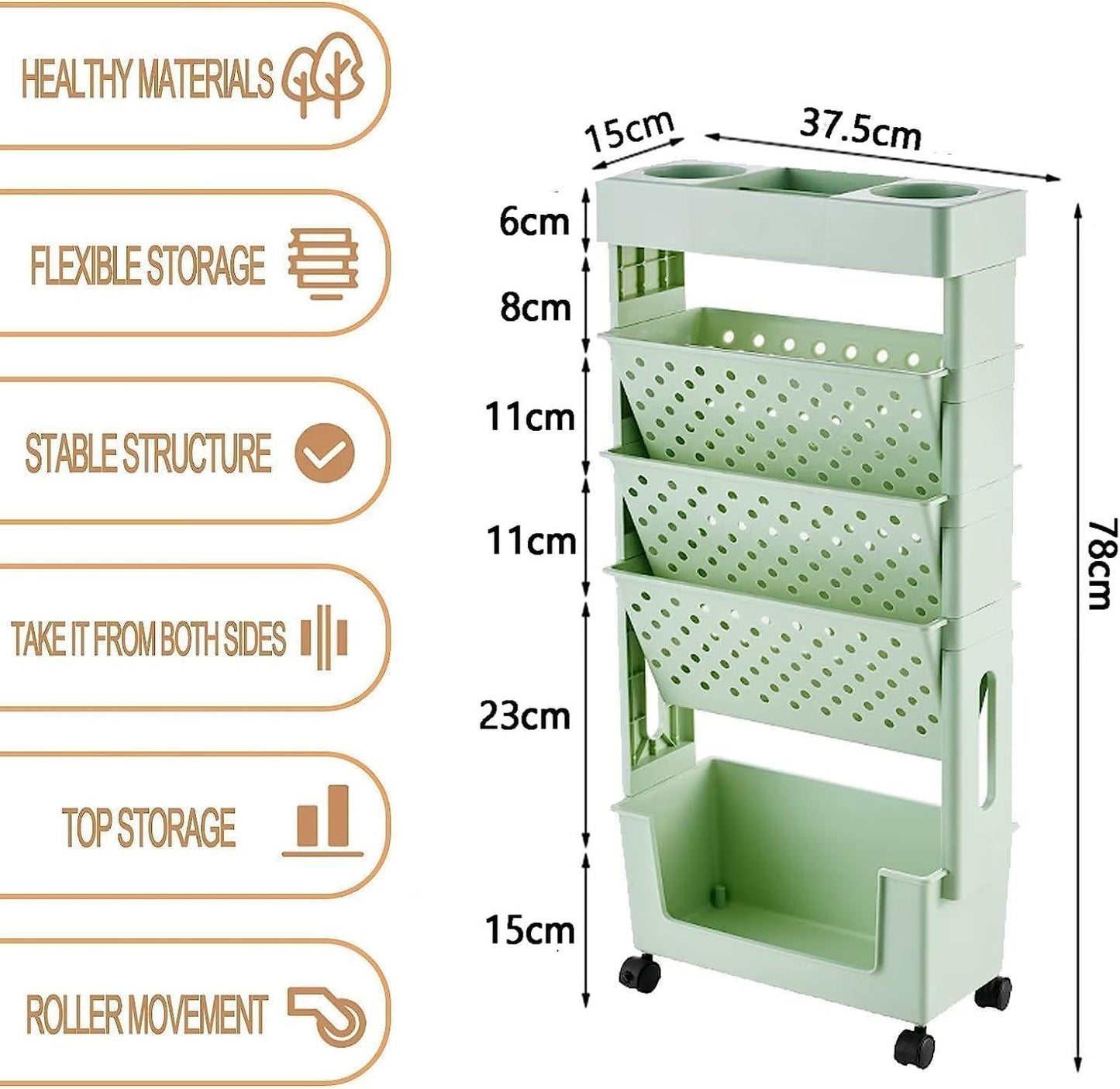 U-HOOME 5 Tiers Movable Bookshelf Cart with Wheels, Removable Unique Bookcase, Utility Organizer Book Rack with Wheels for Kids Children Students Study in Bedroom Living Room Home School (White 1)