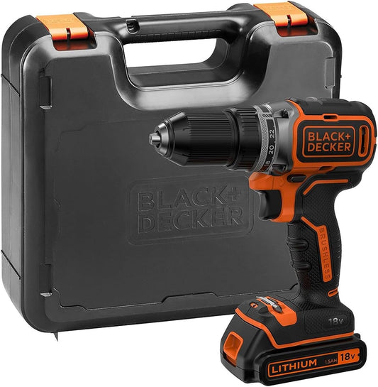 BLACK+DECKER 18 V Brushless Drill Driver Power Tool with Kitbox, 1.5 Ah Lithium-Ion Battery, BL186K-GB