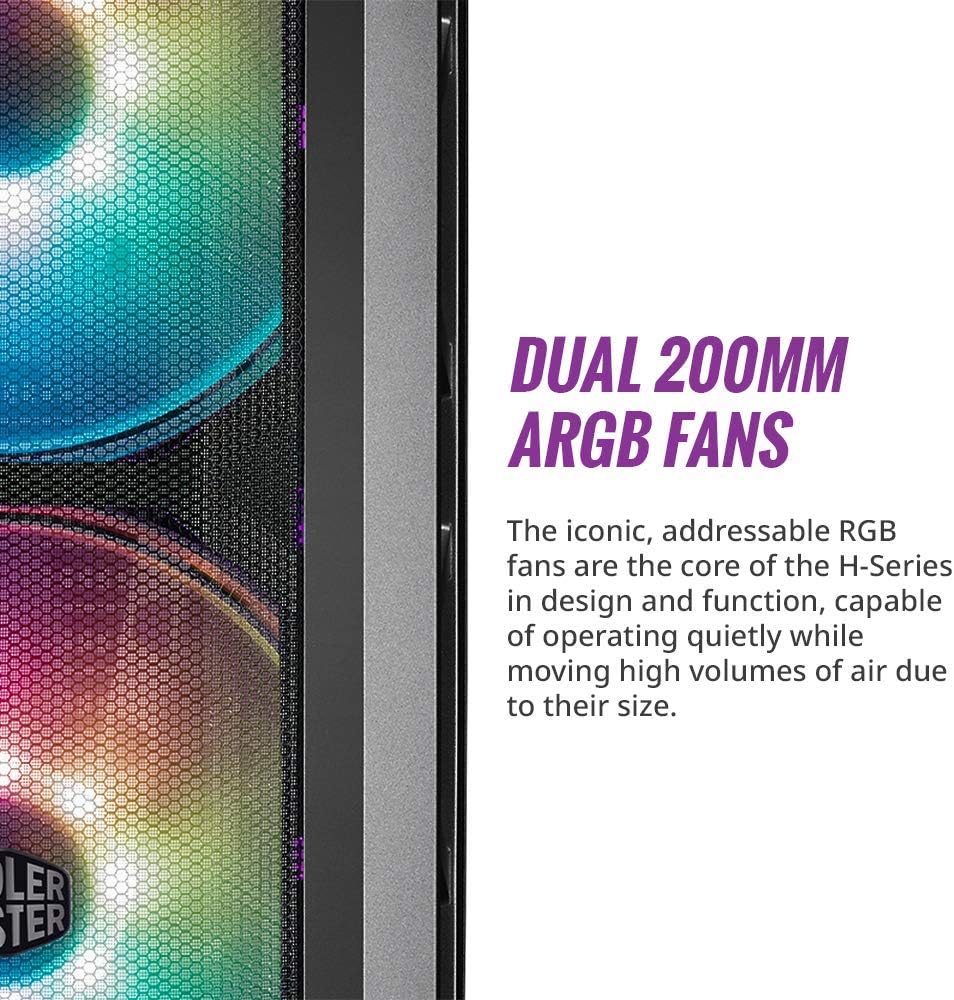 Cooler Master MasterCase H500 ARGB - PC Case with Dual 200mm Fans for High-Volume Airflow, Mesh and Transparent Front Chassis Panels, Flexible ATX Hardware Capacity