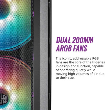 Cooler Master MasterCase H500 ARGB - PC Case with Dual 200mm Fans for High-Volume Airflow, Mesh and Transparent Front Chassis Panels, Flexible ATX Hardware Capacity