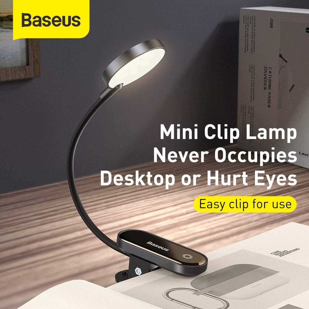 Baseus LED Desk Lamp Auto-Dimming Table Lamp Eye-Caring Smart Lamp Touch Control 47" Wide Illumination 250 Lumens 5W 3 Color Modes for Home Office, Living Room, Bedroom, Painting (Dark Grey)