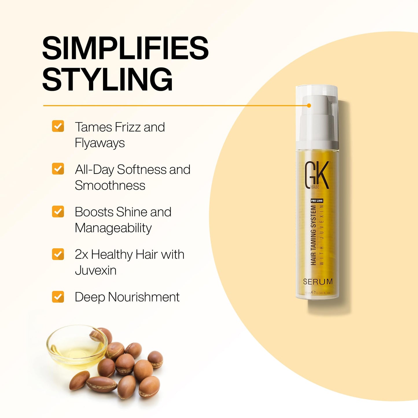 Global Keratin GKHAIR Smoothing Serum (Pack of 1/3.4 fl oz) - 100% Pure Organic Argan Oil | Hydrating Strength Shine Dry Damaged Repair Anti-Frizz Moistures Nourishment