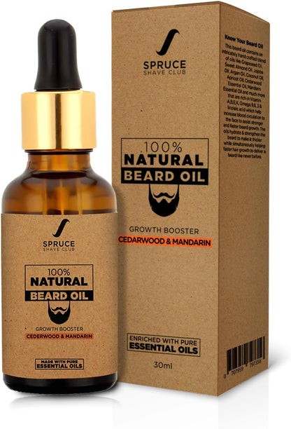 Spruce Shave Club Beard Oil For Beard Growth (30ml) - Cedarwood & Mandarin - 9 Natural Oils For Beard Growth