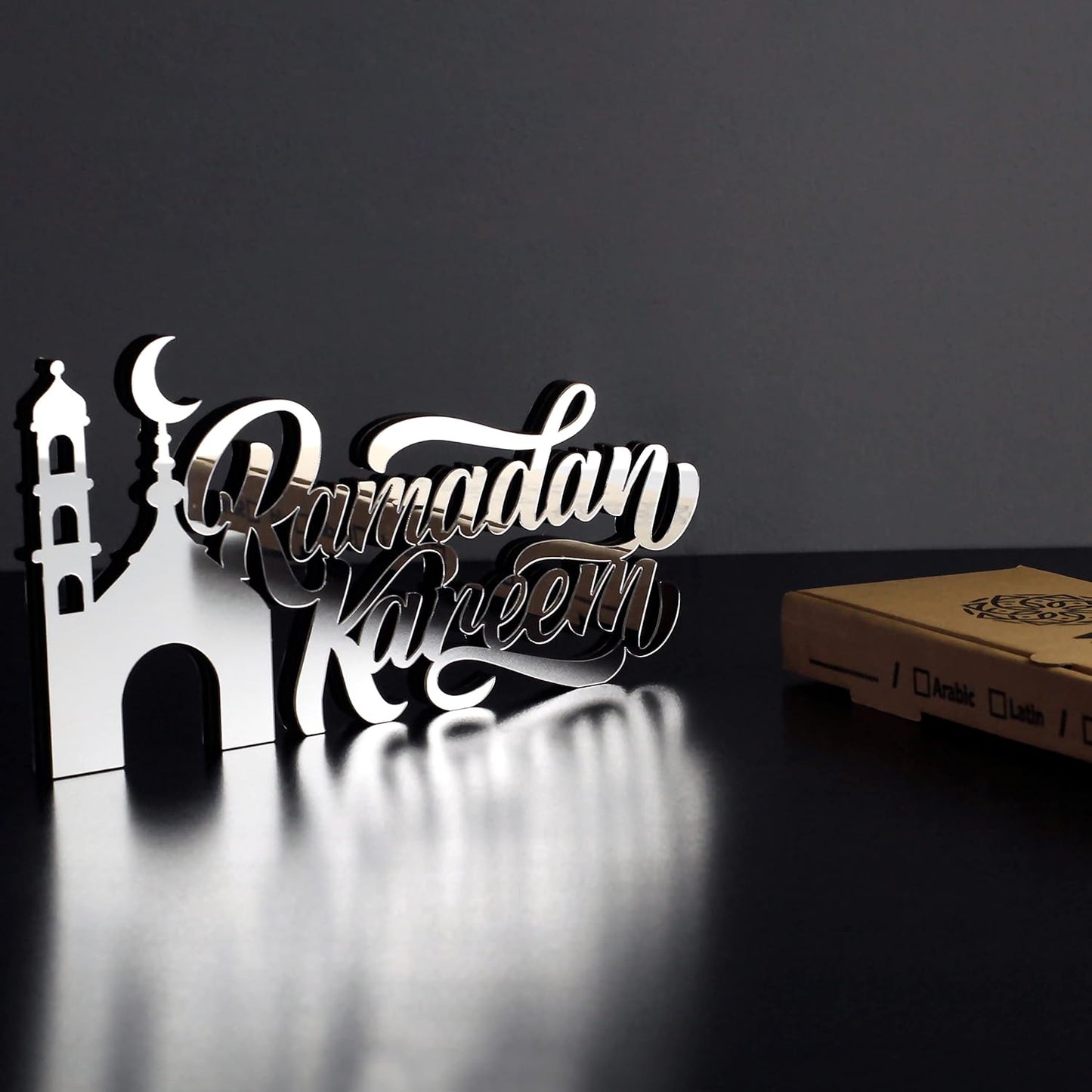 E World | Wooden Acrylic Islamic Tabletop Decors | Ramadan Kareem and Eid Mubarak Decoration | Islamic Muslim Gifts | Ramadan Eid Decoration | (Ramadan Kareem-1, Gold)