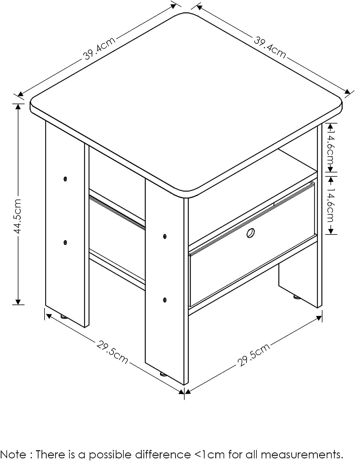 Furinno Andrey End Table/Side Table/Night Stand/Bedside Table with Bin Drawer, Dark Walnut, Andrey, 11157DWN, 1 Pack