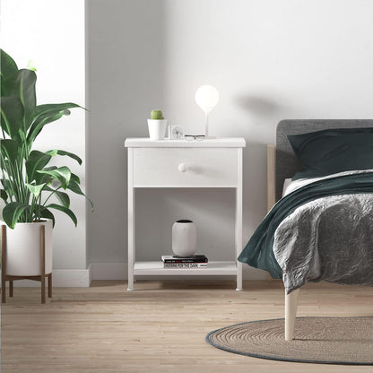 KAI-ROAD White Nightstand with Drawer, Small Night Stand with Shelf Storage End Table for Bedroom, Dorm, Modern Bedside Tables