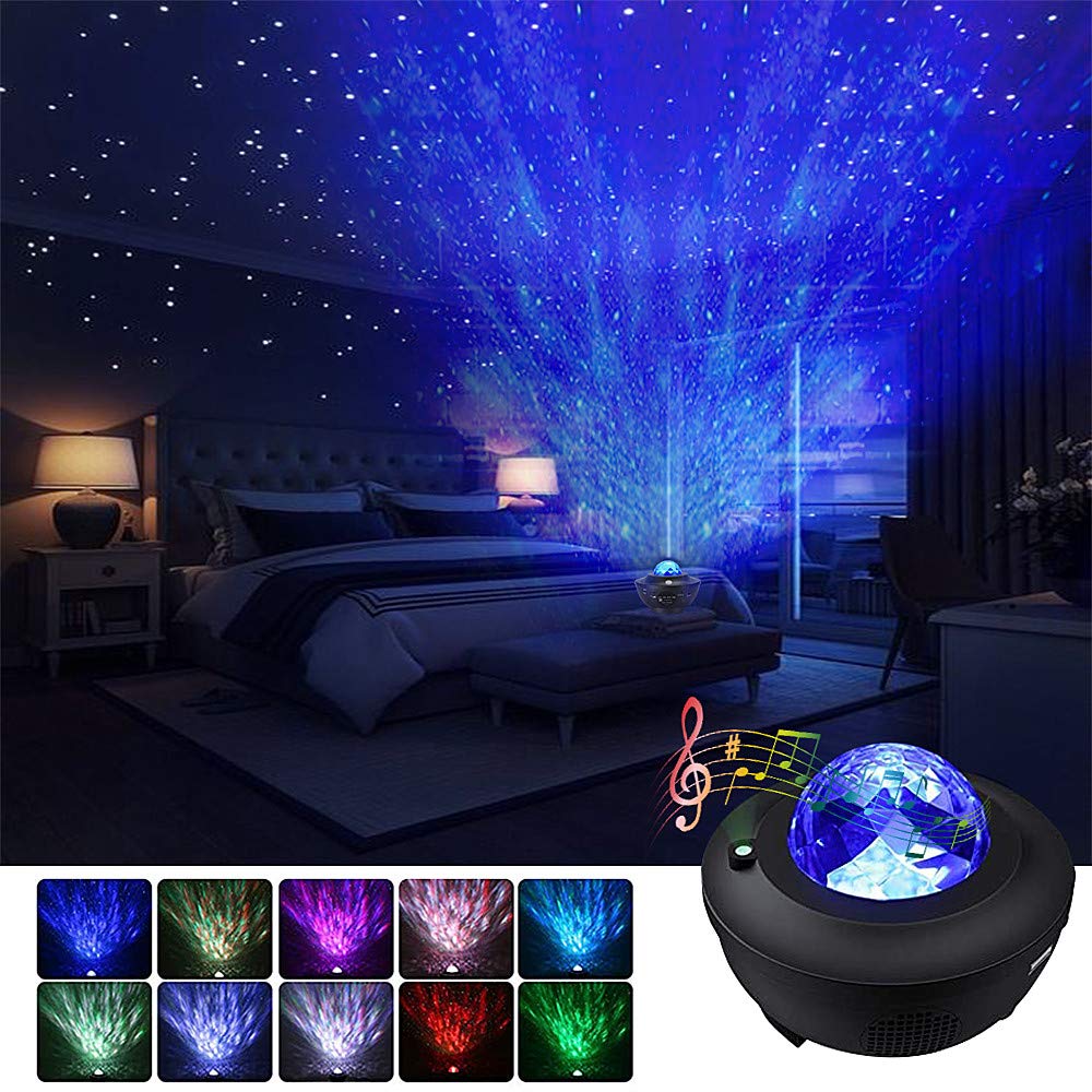 ELECBYTES Star Night Light Projector Bedroom, Galaxy Ocean Wave w/LED Nebula Cloud and Bluetooth Music Speaker As Gifts Decor Birthday Party Wedding Bedroom Living Black Medium BL-XK01