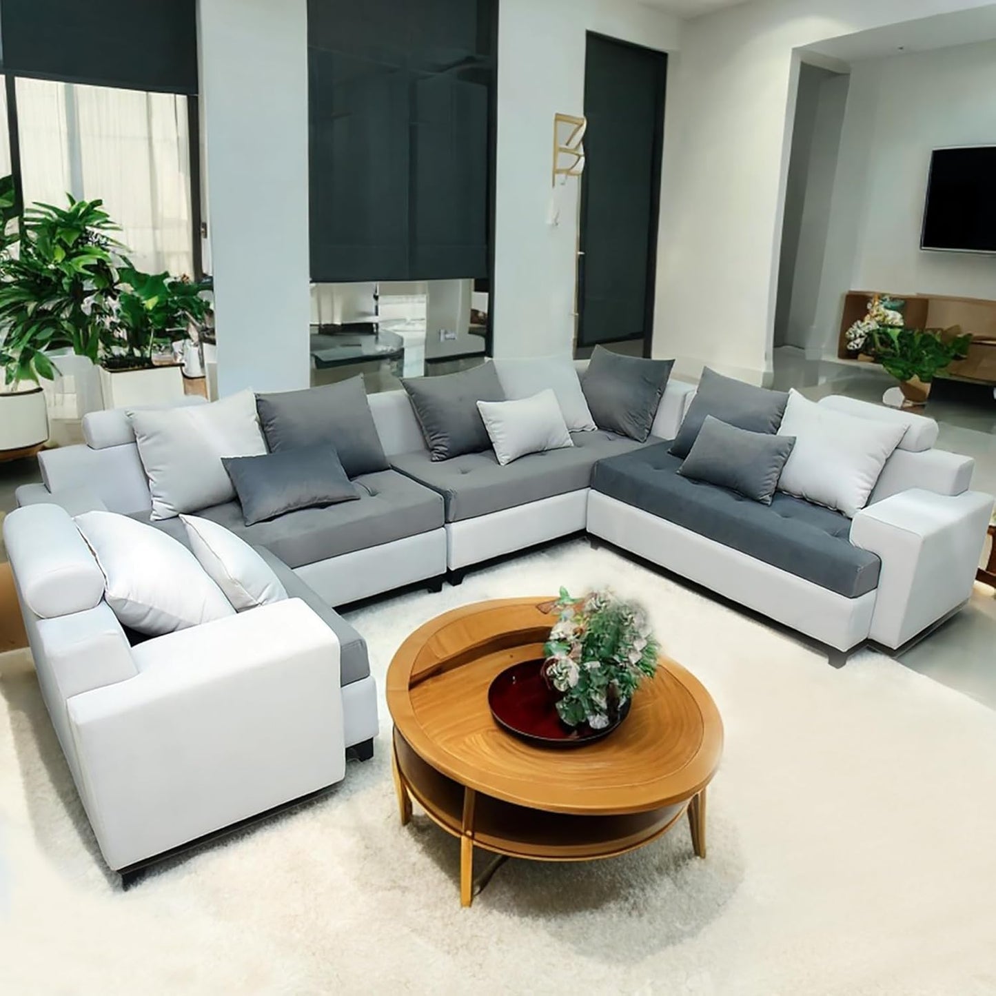 WENBO HOME Modern U Shape Sofa Set Premium Fabric Corner Sectional Sofa Wooden Frame Living Room Sofa