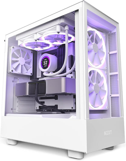 NZXT H5 Flow Compact ATX Mid-Tower PC Gaming Case – High Airflow Perforated Front Panel – Tempered Glass Side Panel – Cable Management – 2 x 120mm Fans Included – 280mm Radiator Support – White