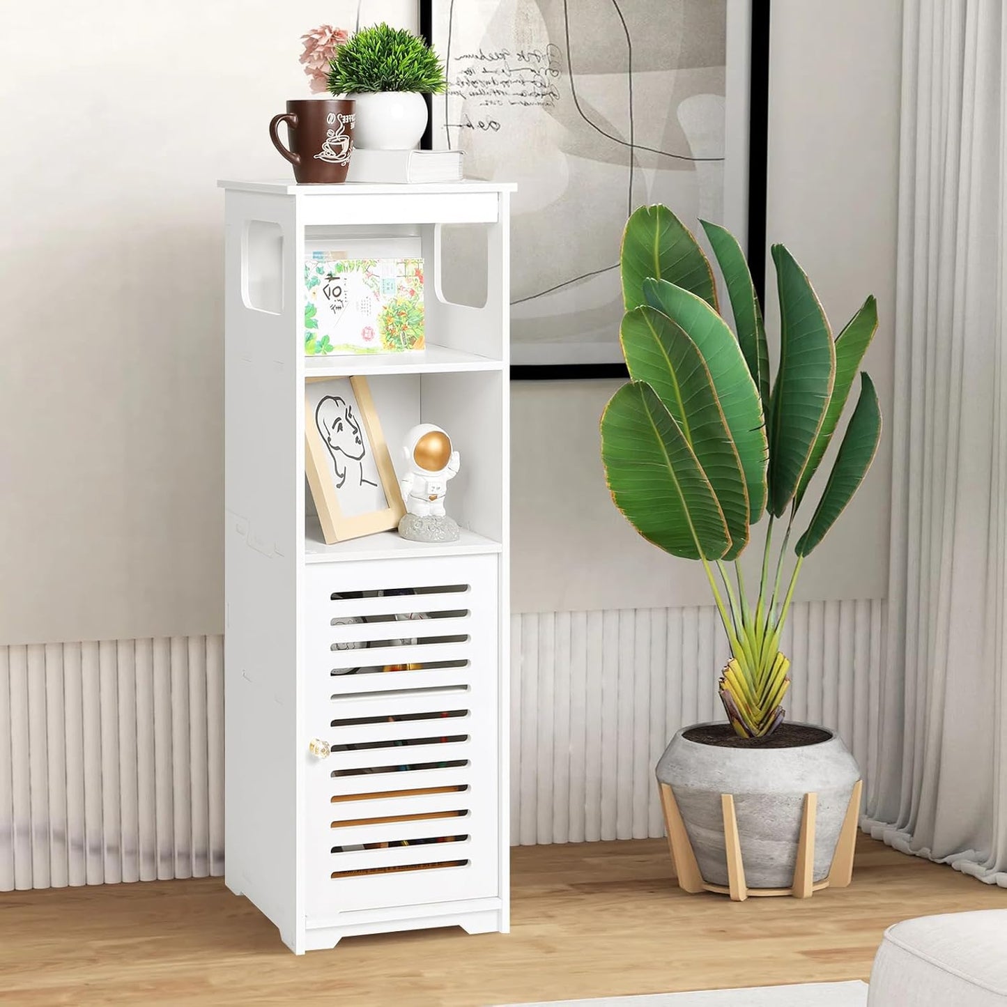 CITLOW Bathroom Waterproof Cabinet,White Floor Standing Storage Cabinet Home StorageFurniture Shelf,Suitable for Toilet Bedroom Kitchen Living Room,75x22x20cm