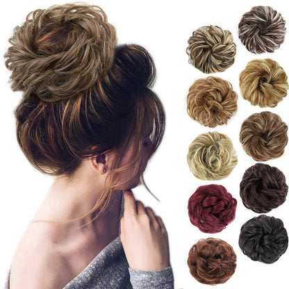 MORICA 1PCS Messy Hair Bun Hair Scrunchies Extension Curly Wavy Messy Synthetic Chignon for Women (12AH613(Light Golden Brown & Lightest Blonde))