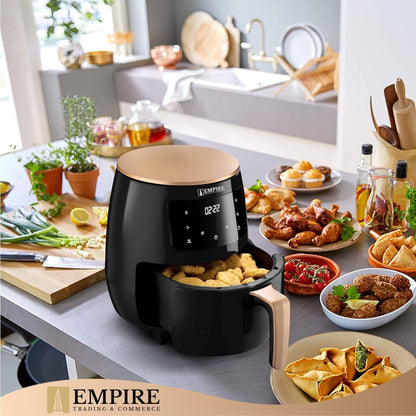 Empire Air Fryer 4.5L with Non-Stick Basket, 1400W High Power Digital Airfryer, 8 Pre-Set Functions, Digital LCD Smart Touch Screen Air Fryer Oven for Kitchen,BPA Free,Dishwasher Safe with FREE E-Book