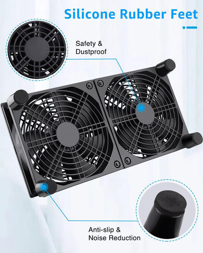 GDSTIME Dual 120mm 5V USB Fans, 102CFM Big Airflow Fan Cooling for Router TV Box Micro Computer and Other Electronics