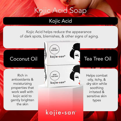 Kojie San 3 x 65G Kojie San Skin Kojic Acid Lightening Soap in Industry-leading Frustration Free Packaging