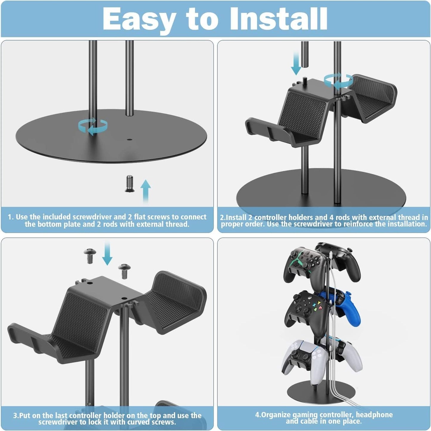 FC22 Controller Holder Compatible to PS5, Gaming Headset Stand Mount,PS4,Xbox One, Xbox Series X S, Nintendo Switch, Headset Aluminum Metal Holder Universal Gamepad Gaming Controller Accessories