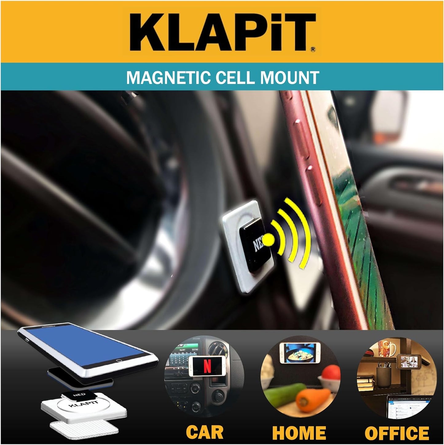 KLAPiT CELLMOUNT - Ultra-Compact Magnetic Mobile Phone Holder – The Versatile 1x1 Inch Solution for Cars, Desks, Beds, and More