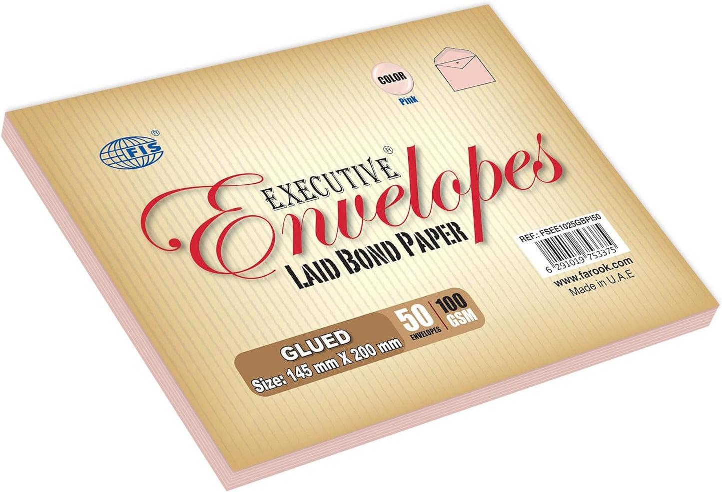 FIS Executive Envelope, Glued, Pink Colors, Pack of 50 Pieces, 145 x 200 mm, 100 GSM - FSEE1025GBPI50