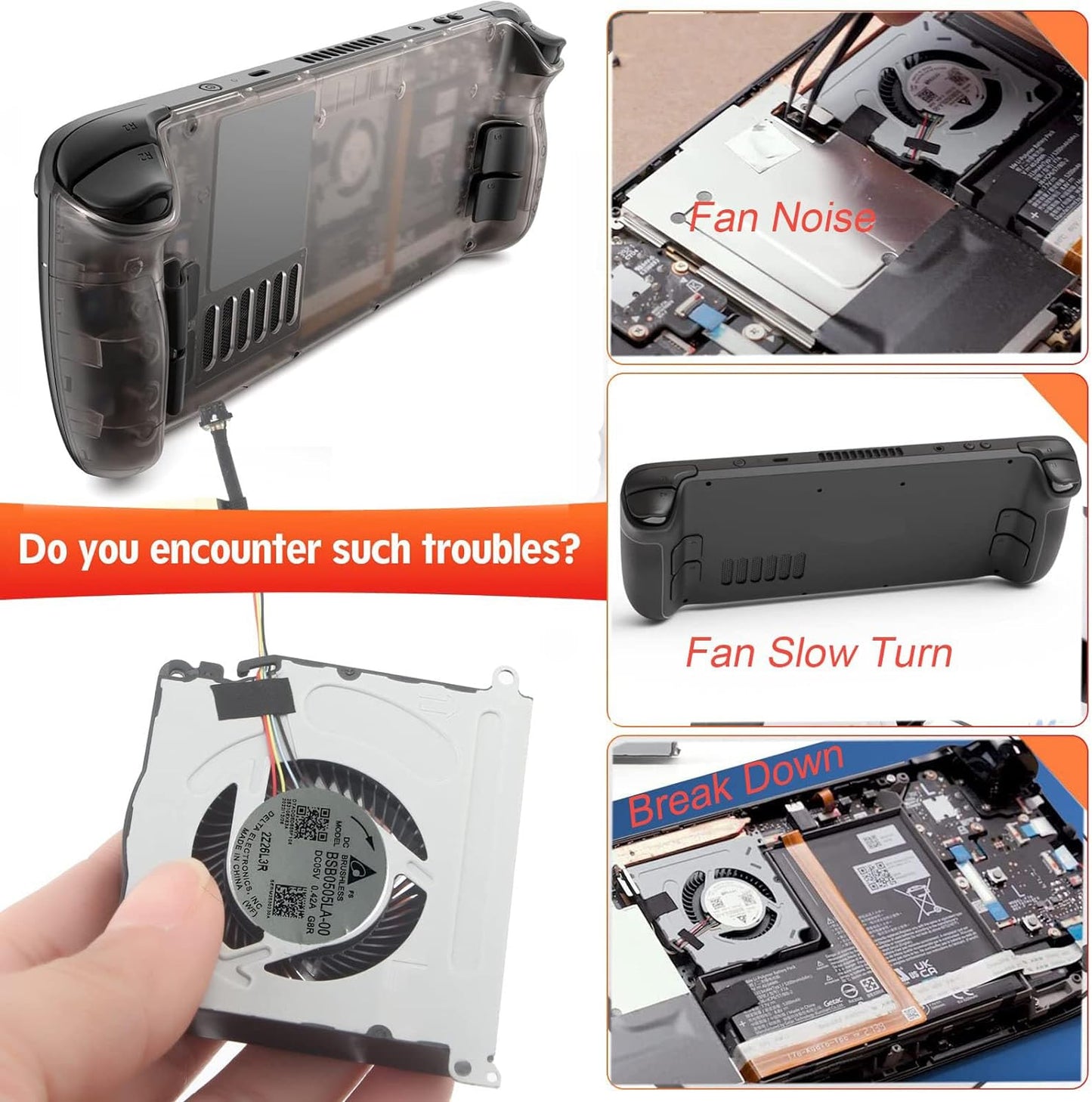 Replacement CPU Cooling Fan Fit for Steam Deck, Model No.Bn5010s5h-N00p/Bsb050la-00, Internal GPU Cooling Fan, Fit for Steam Deck Console 2021 2022 64 Gb/ 256 Gb Nvme/ 512 Gb Nvme