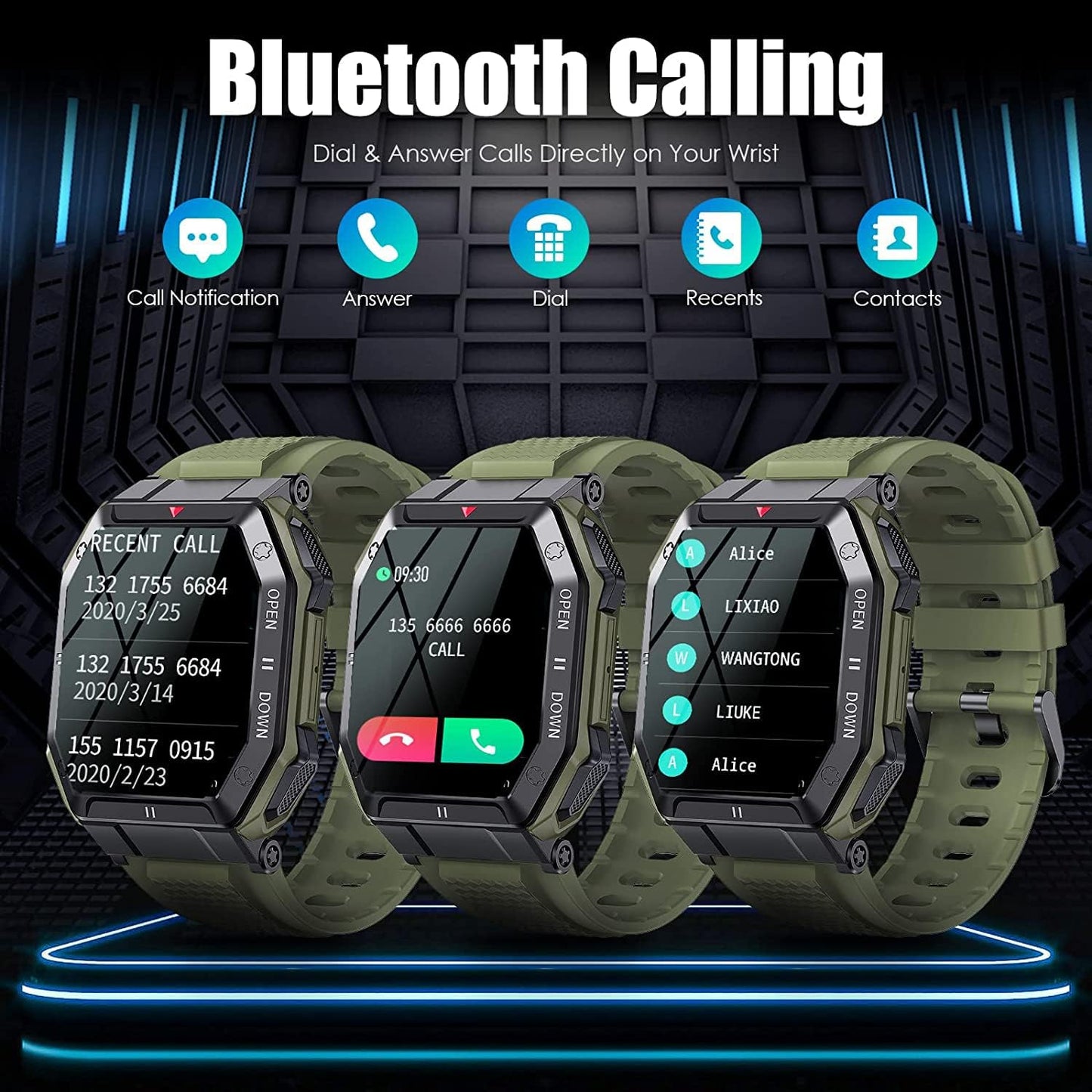 Military Smartwatch for Men with Call Answer/Make Outdoor Tactical Sports Watch Rugged 1.85" HD Heart Rate Fitness Tracker Smart Watch Compatible with iPhone Samsung Android (Black)