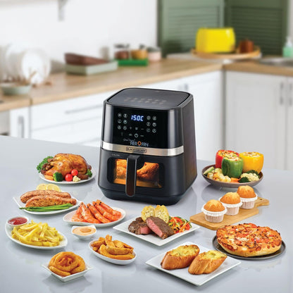 BLACK+DECKER Digital Air Fryer, 1500W, 4L/1.2kg, 360° Hot Air Convection Technology, Temperature & Time Controller, Touch Digital Display, Frying Grilling, Roasting & Baking, A400-B5