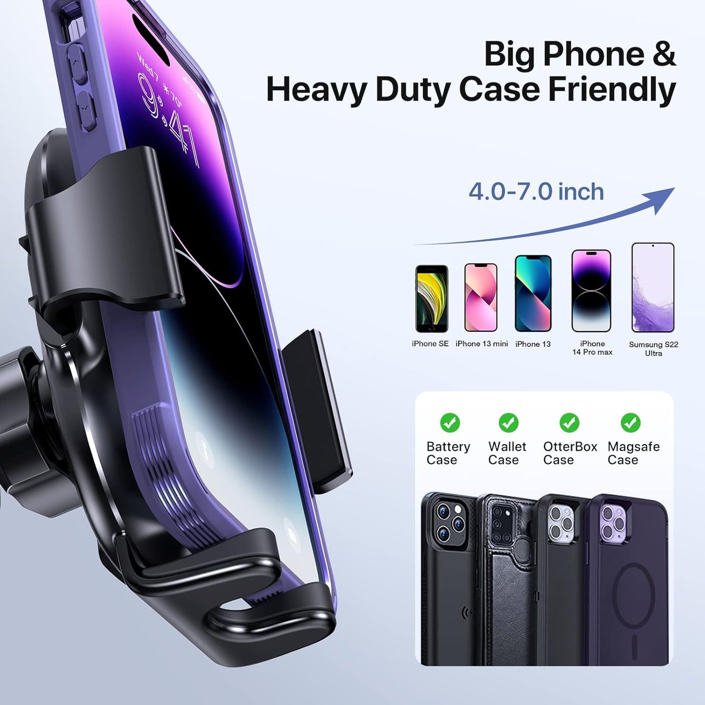 Miracase 【2023 New Generation】Car Phone Holder, Long Arm Phone Holder Car for Dashboard Windshield Air Vent【Heat-Resistant Strong Suction Cup】Car Mobile Holder Compatible with All Smartphones