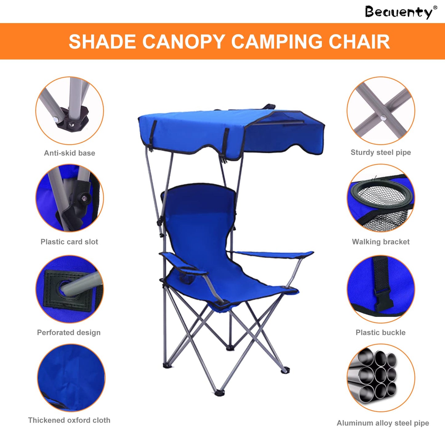 Beauenty Foldable Camping Chair with Armrests Outdoor Beach Chair With sunshade Perfect for Beach,go fishing，barbecue，Lawn，Picnic (green)