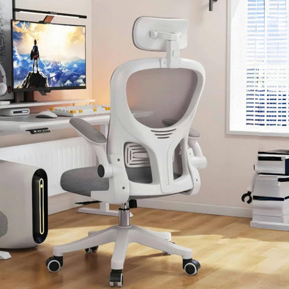 AIRFULAE Gaming Chair, Computer Chair with Fabric，Office Chair with Armrest & Adjustable Seat, Ergonomic Video Game Chair with Neck and Massage Lumbar Support (White&Grey)