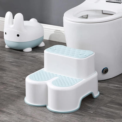 U-HOOME 2 in 1 Step Stools for Kids and Adults, Toddler Step Stool for Toilet Potty Training, Detachable Potty Stools with ABC and Handles, Anti-Slip Stackable Double Up Two Foot Step Stool (Blue)